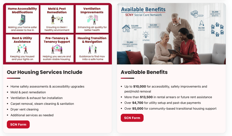 Screenshot of the Progressive Community Center’s offerings to Medicaid recipients about the Social Care Network available.
