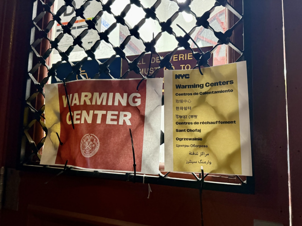 The city advertised Jacqueline Kennedy Onassis High School as an available overnight warming center, but the doors were locked. (Credit: A. Felix)