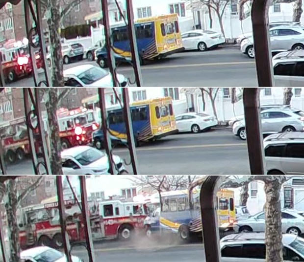 A 78-year-old man was killed and 11 people were injured, including five firefighters, after an FDNY fire truck responding to an emergency collided with a van, causing a chain-reaction crash involving two other vehicles in Brooklyn on Tuesday, March 10, 2026. (Obtained by Daily News)