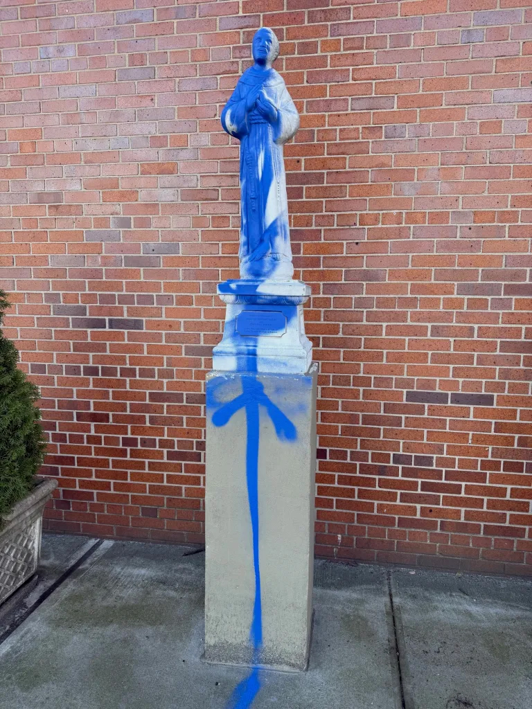 Statue at St Ritaâs in Long Island city was vandalized...