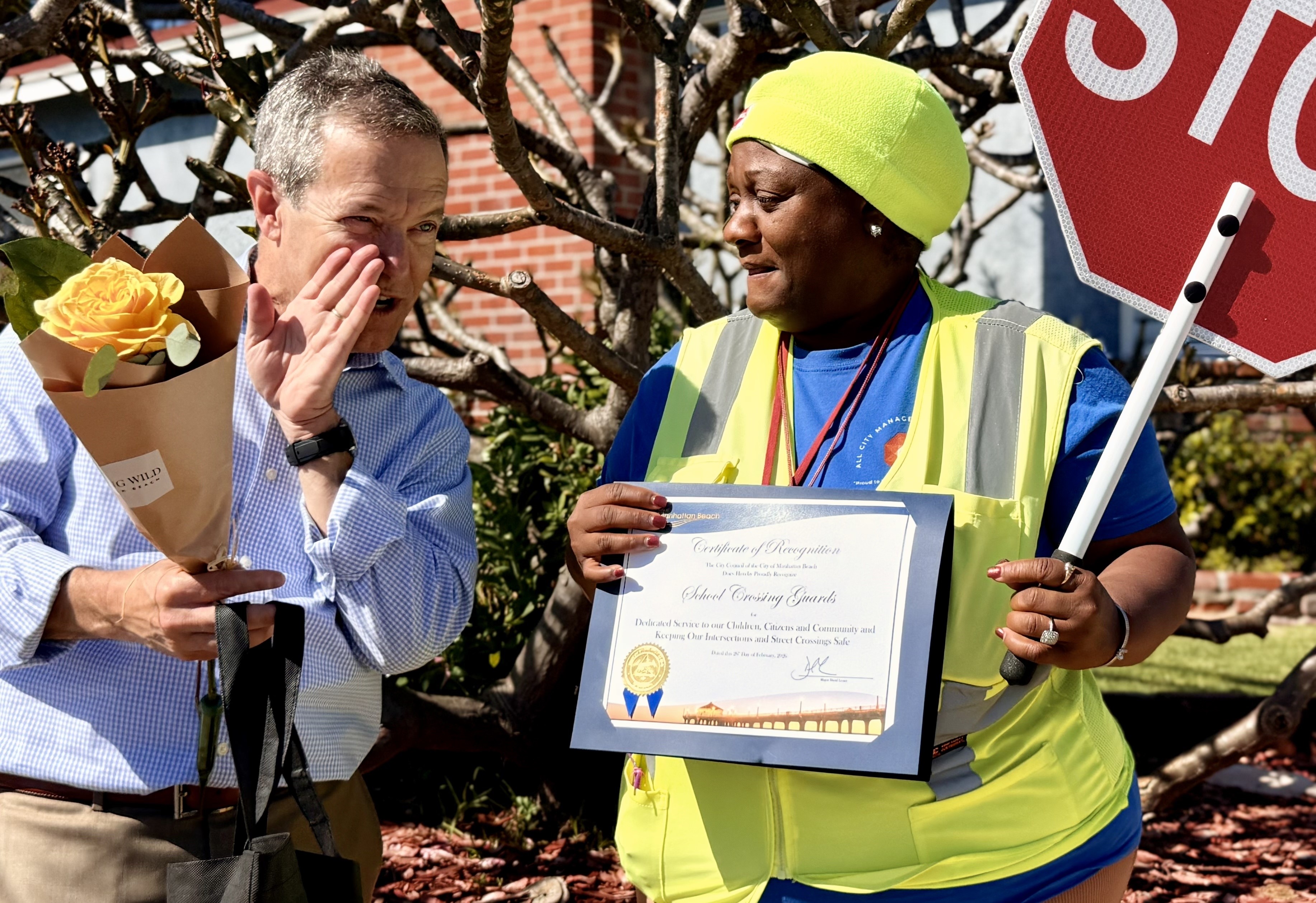 Crossing Guard Nicole Mitchell of Inglewood holds back tears as...