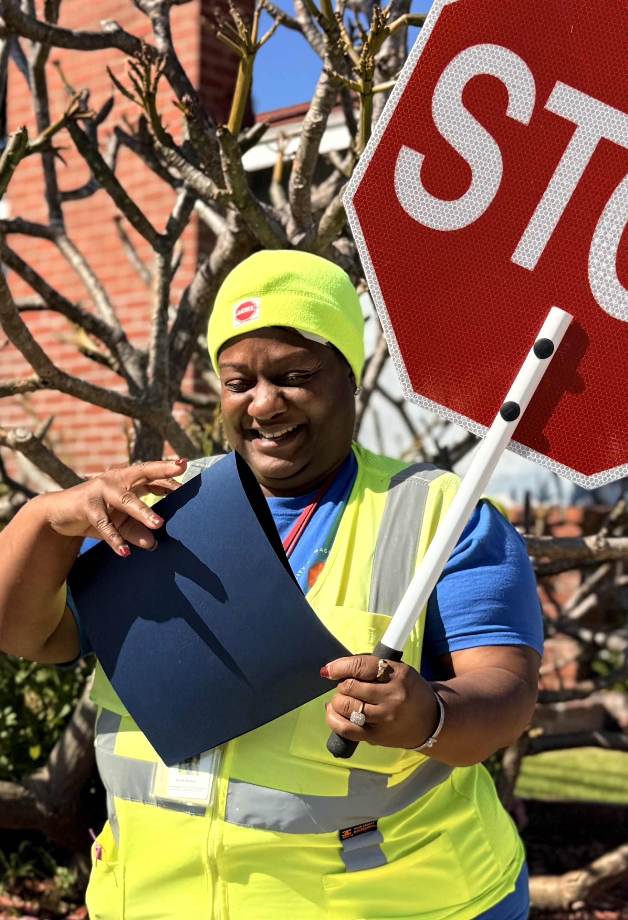 Crossing Guard Nicole Mitchell of Inglewood gets emotional as she...