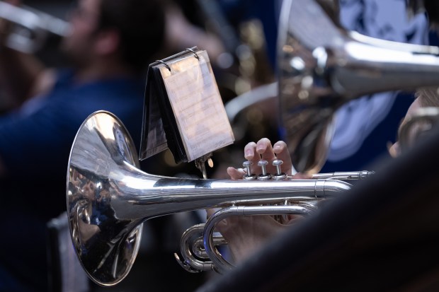 Members Butler University Basketball Band perform in the Vessel during a "Battle of the Bands" in Hudson Yards Wednesday, March 11, 2026 in Manhattan, New York. The Battle of the Bands" features marching bands from teams competing in the 2026 BIG EAST Men's Basketball Tournament. (Barry Williams/ New York Daily News)