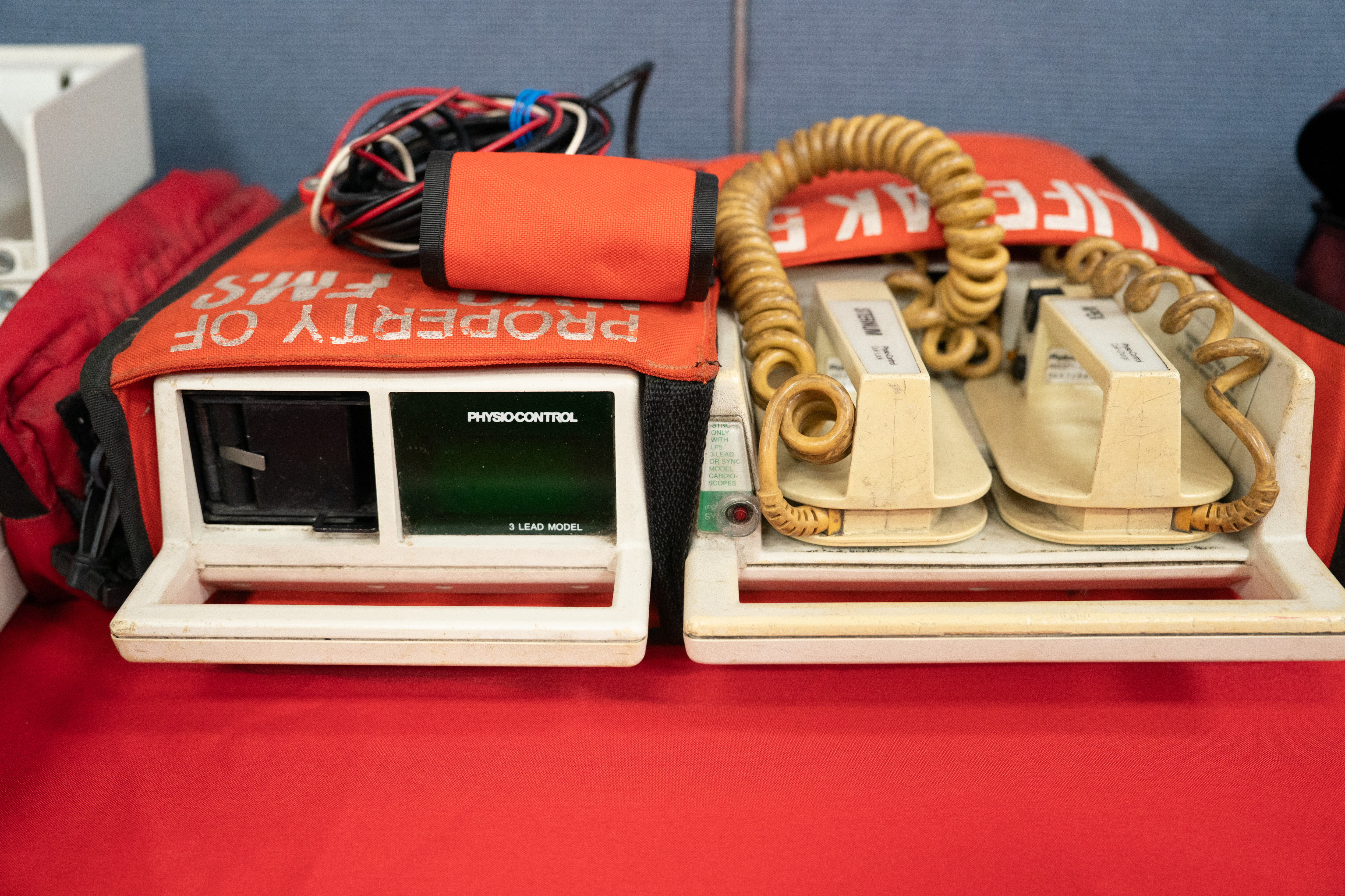 A vintage defibrillator is pictured during a ceremony commemorating the 30th anniversary of the merger of NYC Health and Hospitals EMS with FDNY at the FDNY EMS Bureau of Training in Ft. Totten Park Monday, March 16, 2026 in Queens, New York. (Barry Williams/ New York Daily News)