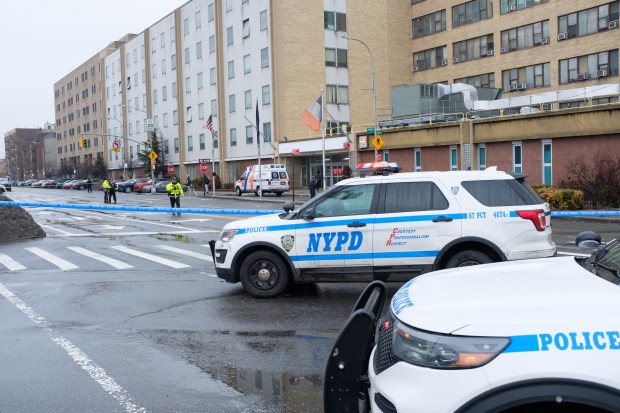 The NYPD Highway Patrol investigates after a child was fatally struck by a vehicle outside Brookdale Hospital on Rockaway Parkway and Linden Boulevard in Brooklyn, New York on Thursday, March 5, 2026. (Gardiner Anderson / New York Daily News)