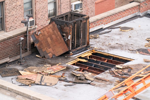 Damage is pictured after a two-alarm fire inside an FDNY firehouse, home to Battalion 27, Engine 79 and Ladder 37, in the Bronx on Friday, March 27, 2026. (Theodore Parisienne / New York Daily News)