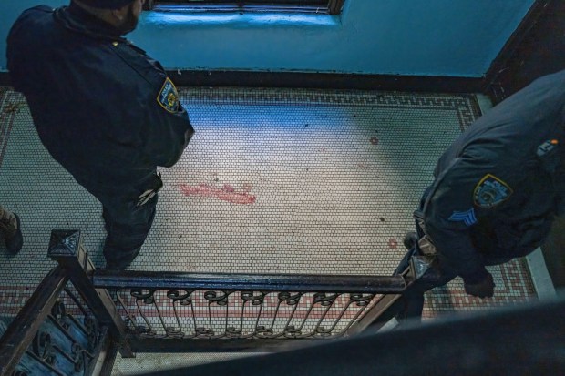 Police investigate inside the apartment building on Sherman Ave. in the Bronx on Saturday. 