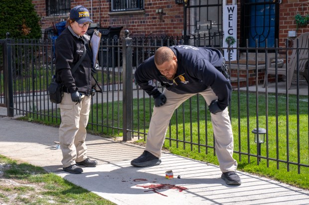 (At least five shell casings were found at the scene) A 40yr old man riding a 'push' scooter was rushed to Brookdale Hospital where he was pronounced deceased after he was shot in the torso and right leg outside of 410 Wortman Avenue near Ashford Street in Brooklyn on Monday March 30, 2026. 1121. (Theodore Parisienne / New York Daily News)