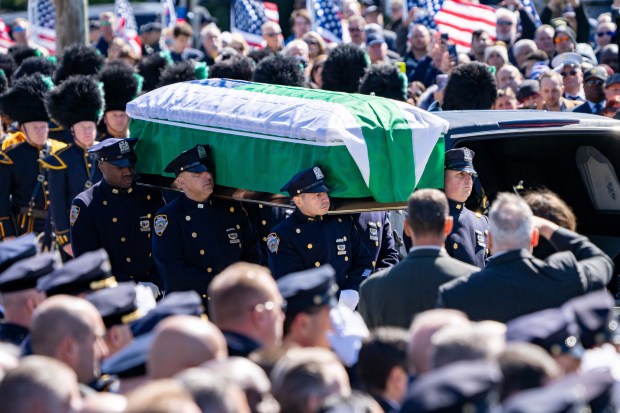 NYPD cop Jonathan Diller's widow calls on city to get tougher on crime at heartbreaking funeral