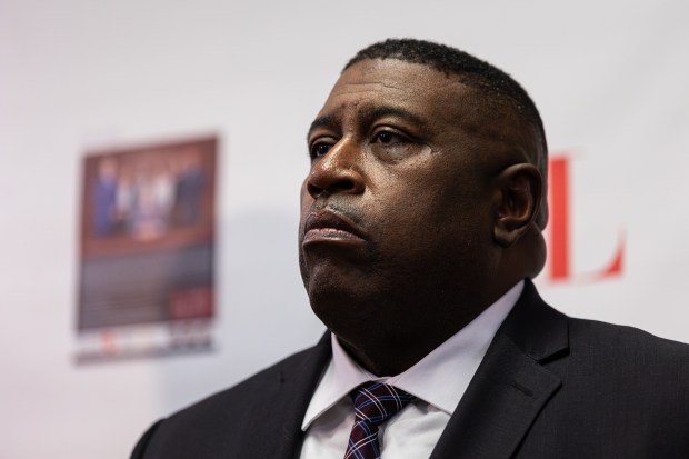 Ex-NYPD Chief Jeffrey Maddrey during a press conference in regard to his ongoing lawsuit scandal, at 45 Broadway, Friday, Dec. 27, 2024. (Shawn Inglima/New York Daily News)