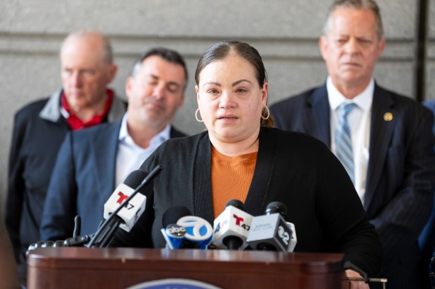 Minerliz Soriano's childhood friend Kimberly Ortiz speaks to the media after the sentencing of Joseph Martinez (Jupiter Joe) for the 1999 murder of 13-year-old Minerliz Soriano Thursday, March 26, 2026 in the Bronx, New York. (Barry Williams/ New York Daily News)