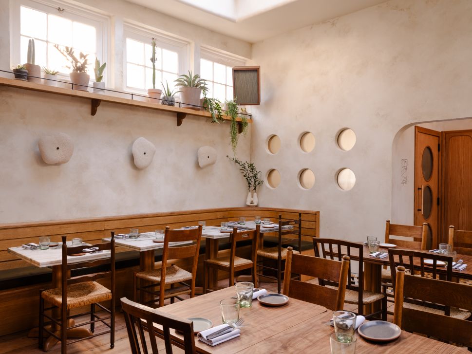 A dining room at a restaurant.