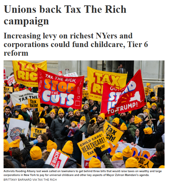 Unions ‘Back Tax The Rich Campaign’ - ‘Reason Increasing Levy On Richest Nyers & Corporations Could Fund Childcare, Tier 6 Reform’