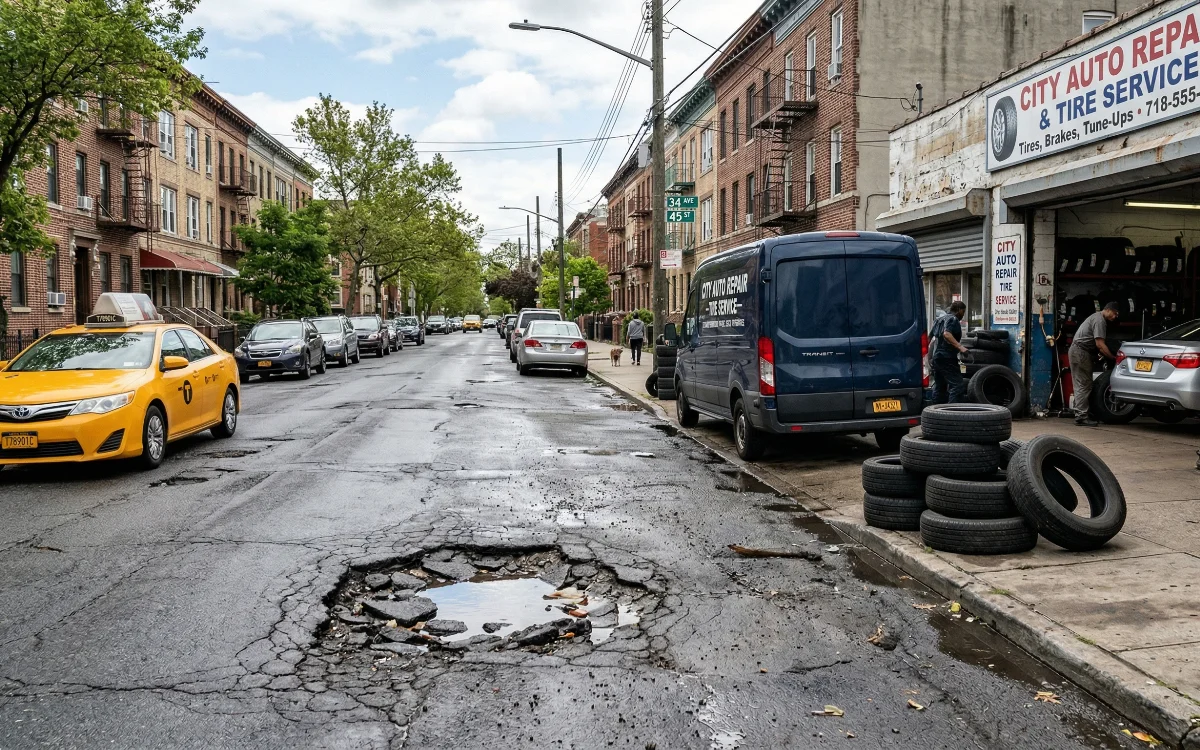 Resourceful 23-year-old mechanic is making $2,200 every night setting up shop next to a single pothole in New York City