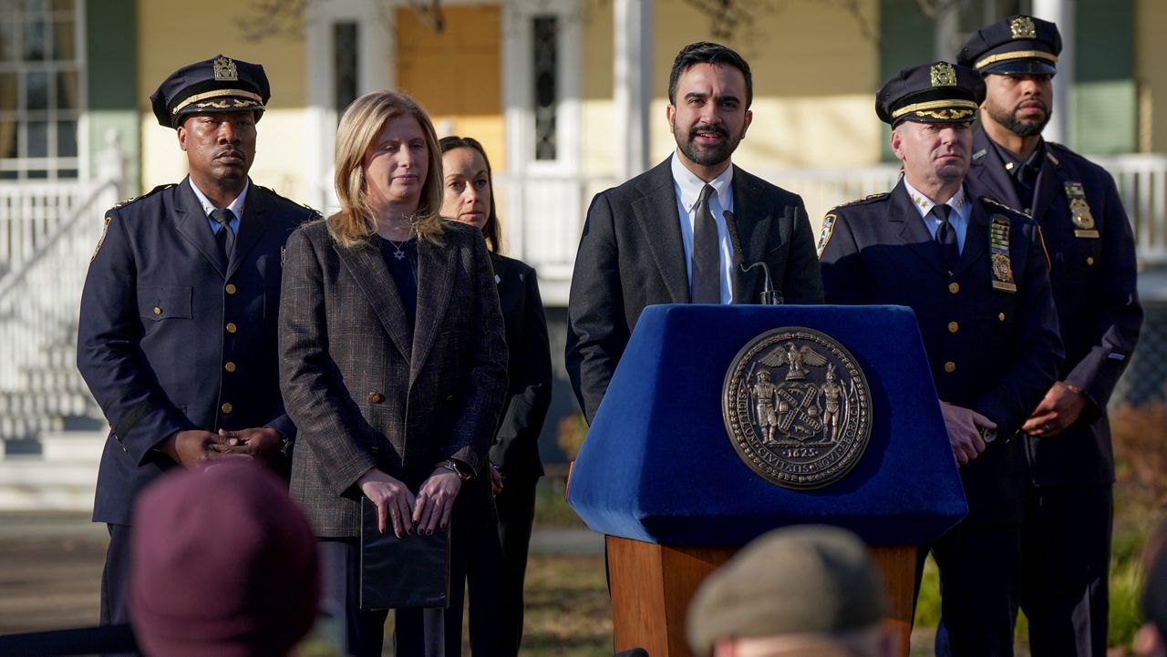 Mayor Zohran Mamdani speaks during a news conference at Gracie Mansion, Monday, March 9, 2026, in New York. (AP Photo/Angelina Katsanis)