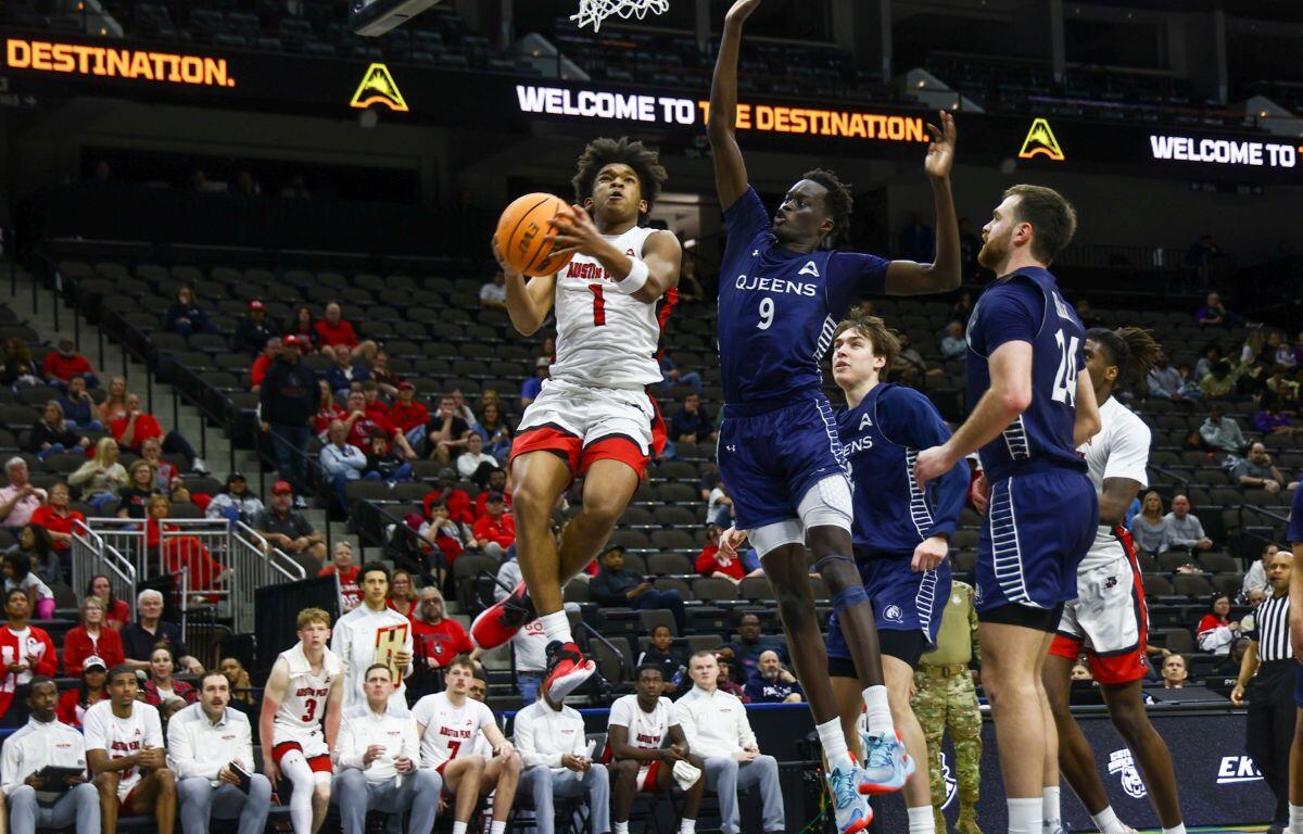 Austin Peay's men's basketball team fell to #3 Queens, 90-83, on March 8,, 2026, in the semifinals of the Atlantic Sun Conference Tournament at VyStar Veterans Memorial Arena in Jacksonville. Photo by Camille Blaylock, APSU Athletics.