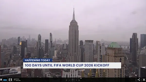 News 12 | Brooklyn | Empire State Building lights up for 100‑day World Cup countdown as FIFA reveals tournament poster