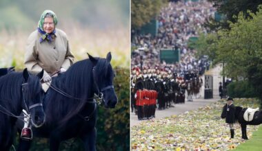 Queen Elizabeth II, accompanied by her Stud Groom Terry Pendry, seen horse riding in the grounds of Windsor Castle on October 18, 2008