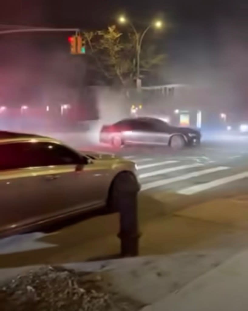 The sedan spun several times before speeding off from the police. Facebook/Bukharian Community Shared