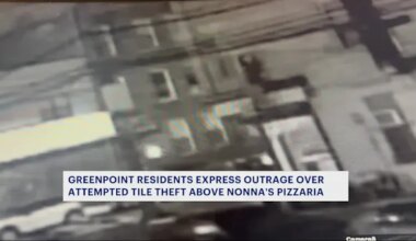 News 12 | Brooklyn | Caught on camera: 2 men chip tiles away from ‘Pizza Invader’ mosaic in Greenpoint