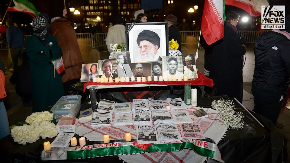 Pro-Khamenei and anti-Khamenei protesters clashing during a demonstration at Washington Square Park.