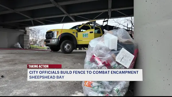 News 12 | Brooklyn | City clears 'hot spot' homeless encampment from Coney Island Avenue Overpass with fence