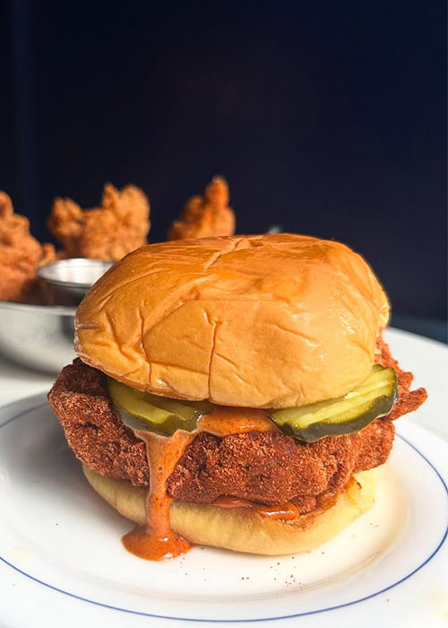 Disco Birdies' spicy chicken sando is one of the best wine bar snacks in NYC.