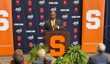 bryan blair speaks at introduction as syracuse athletic director
