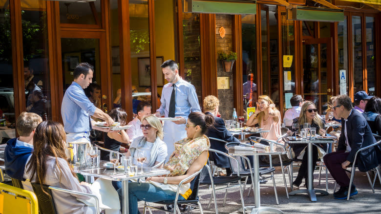 Outdoor dining seating on a street in NYC