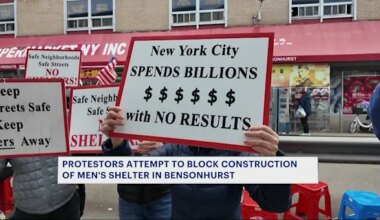 News 12 | Brooklyn | Hundreds of protestors push back on controversial men's shelter construction in Bensonhurst