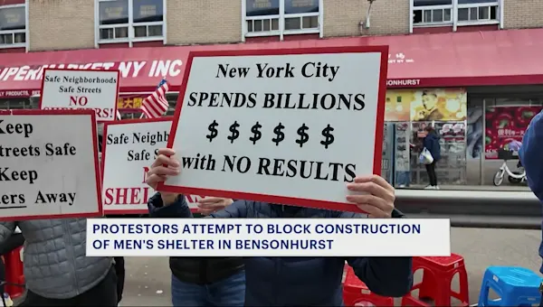 News 12 | Brooklyn | Hundreds of protestors push back on controversial men's shelter construction in Bensonhurst