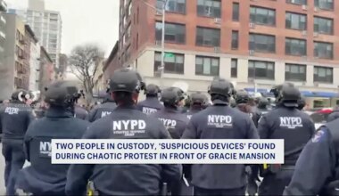 News 12 | Brooklyn | 6 arrested, ‘suspicious devices’ found outside Gracie Mansion during protest led by pardoned Jan. 6 rioter