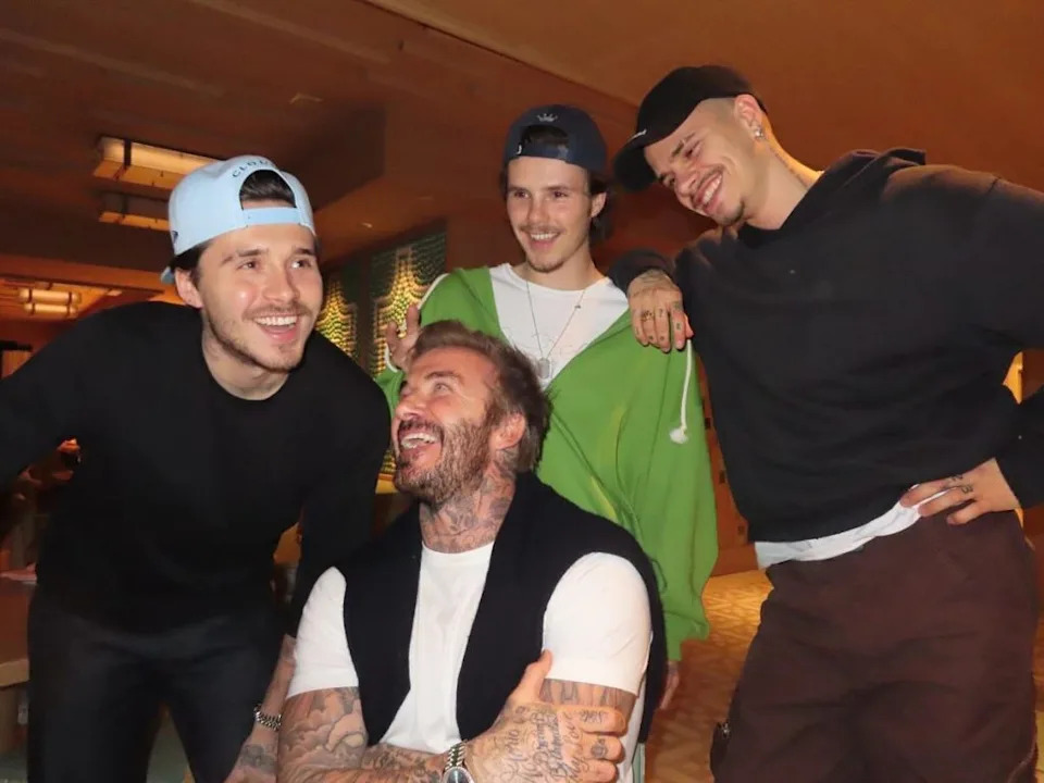Brooklyn (seen here with his dad and brothers in 2024) is currently feuding with his father, David Beckham, and Victoria. victoriabeckham/Facebook