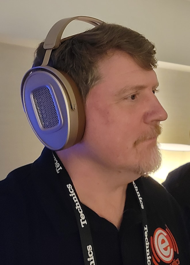 Chris Boylan wearing HiFiMAN HE1000 WiFi-Headphones at CanJam NYC 2026