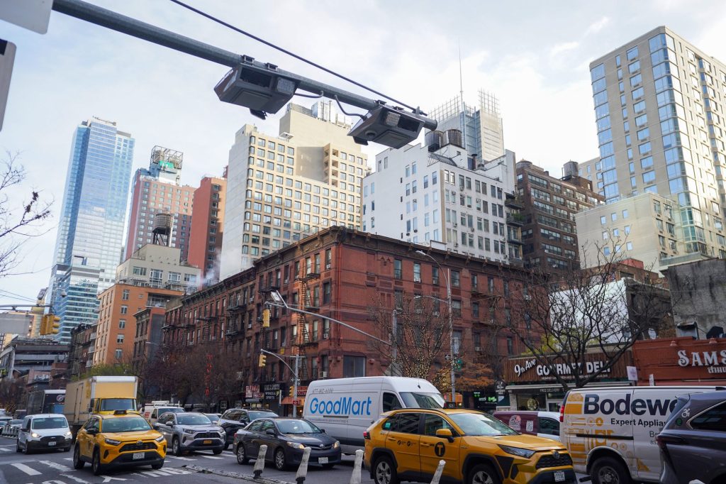 Overview of overhead toll reader in Midtown West, on 9th Avenue at West 37th Street.