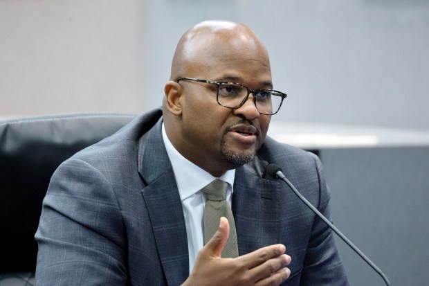 Broward County Superintendent candidate Sito Narcisse answers questions during a forum with Broward County school principals in Fort Lauderdale, Florida, June 14, 2023. (Amy Beth Bennett/South Florida Sun Sentinel)