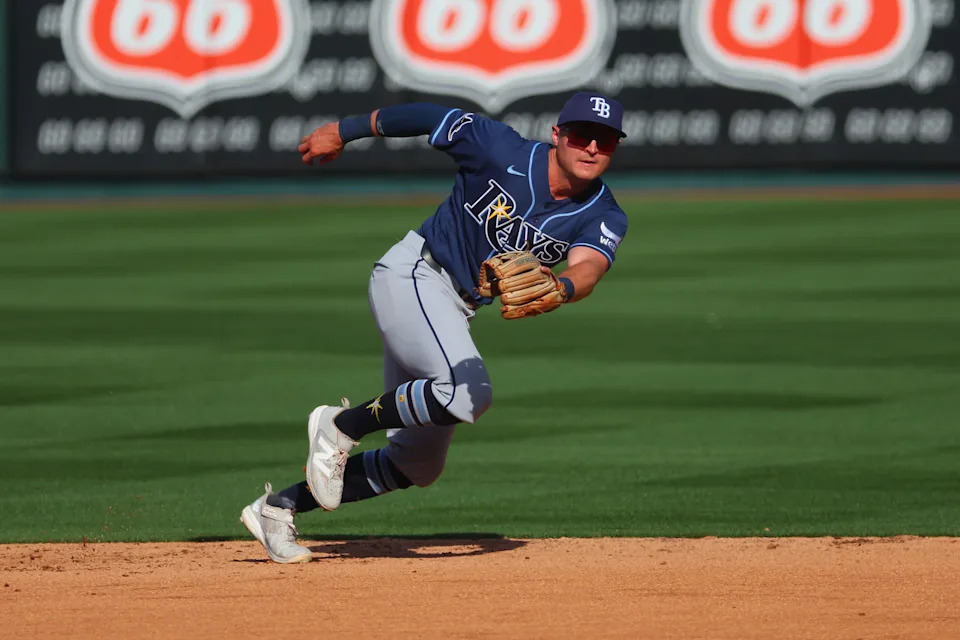 ST LOUIS, MISSOURI - MARCH 26: Ben Williamson #15 of the Tampa Bay Rays fields the ball against the St. Louis Cardinals on Opening Day at Busch Stadium on March 26, 2026 in St Louis, Missouri. (Photo by Dilip Vishwanat/Getty Images) | Getty Images