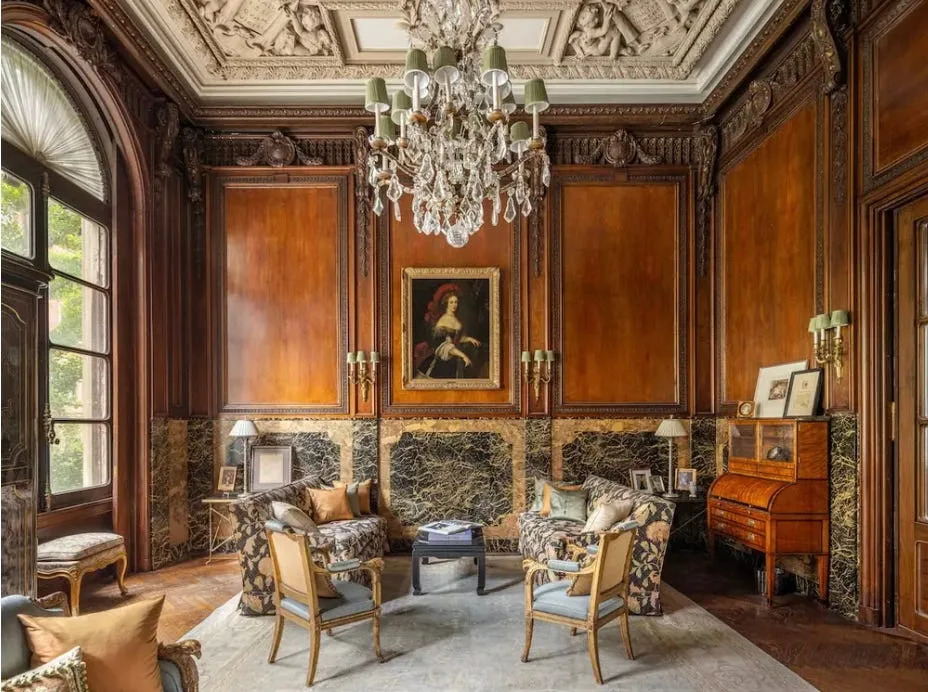 This view of the Cassini mansion's second floor library shows its wood and marble paneling and one of two windows overlooking 63rd Street.