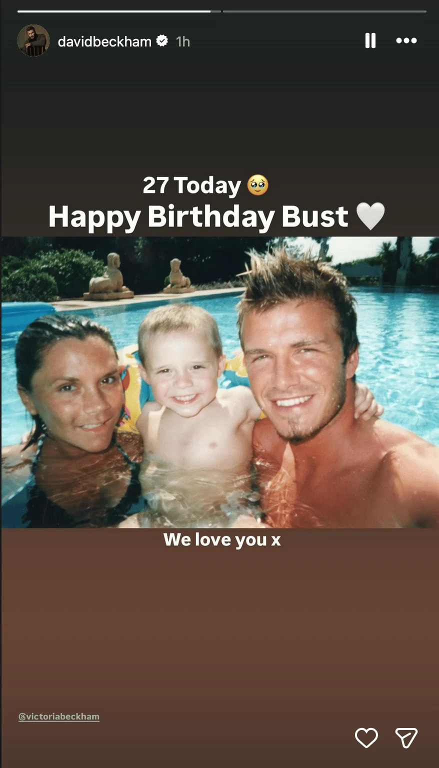 David Beckham referred to Brooklyn by his childhood nickname “Buster” in his post (Instagram @davidbeckham)