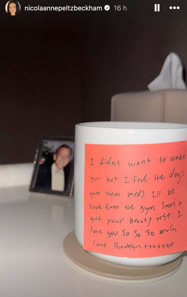 Nicola shared a love note left by Brooklyn at her bedside