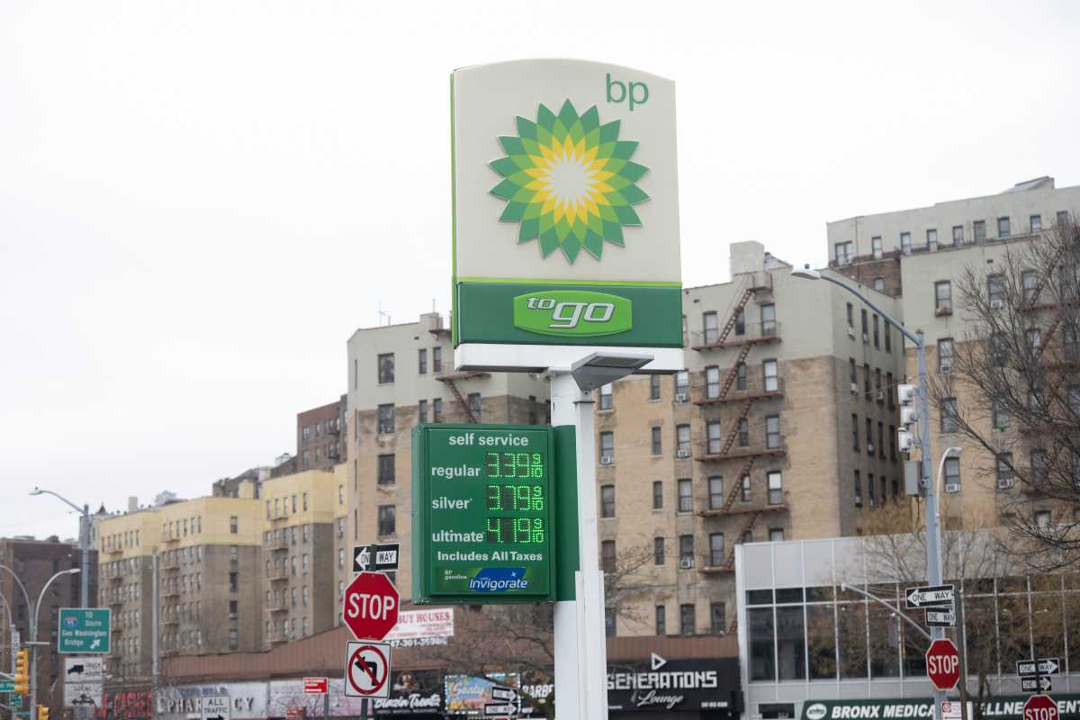 Gas prices at a BP gasoline station in the Bronx