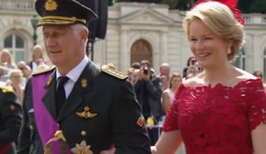 King Philippe and Queen Mathilde of the Belgians arrive at the National Day parade in Brussels