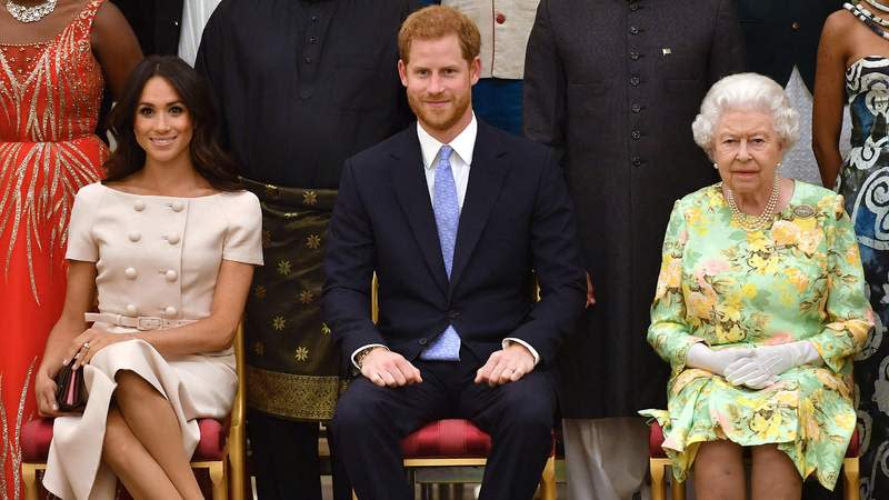 Meghan Markle, Prince Harry and Queen Elizabeth II attend the Young Leaders Awards in 2018. By: MEGA