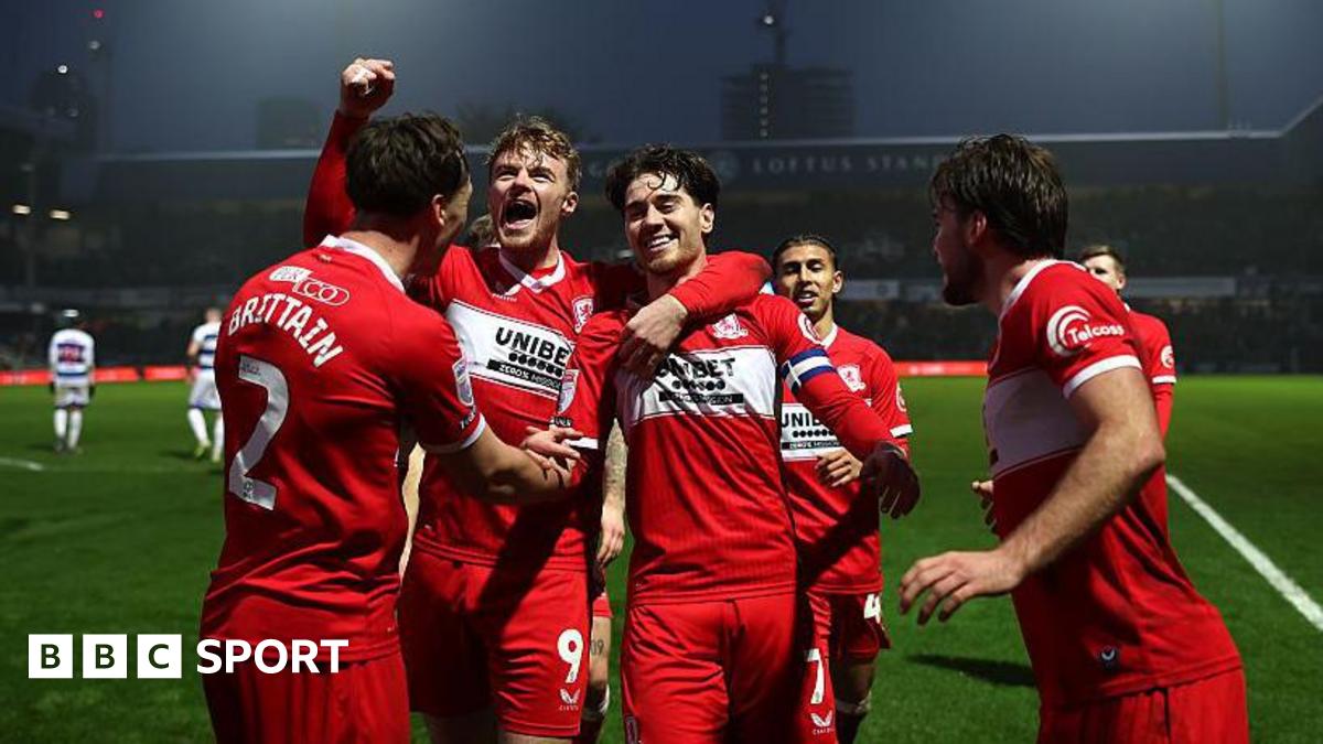 Hayden Hackney celebrates with Middlesbrough teammates after scoring against Queens Park Rangers