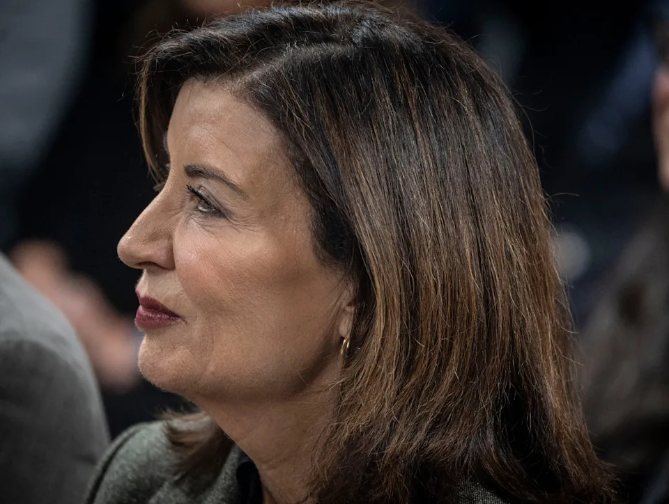 New York Gov. Kathy Hochul listens to speakers at the Remington Boys and Girls Club of New Rochelle, Feb. 18, 2026.