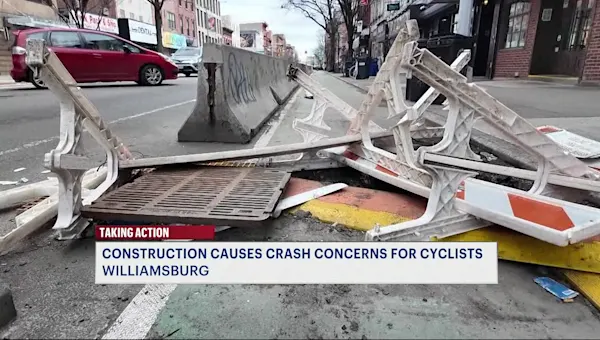 News 12 | Brooklyn | Cyclists face dangerous obstruction on Grand Street bike lane