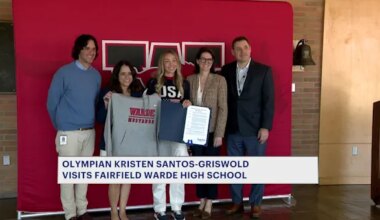News 12 | Brooklyn | Olympian Kristen Santos-Griswold makes hometown visit to Fairfield Warde High School
