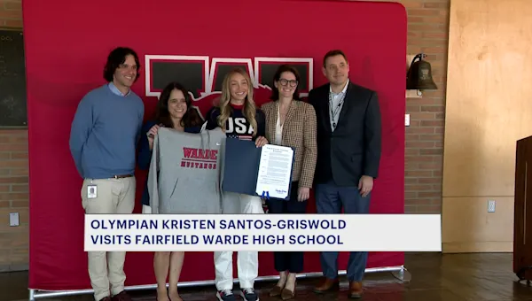 News 12 | Brooklyn | Olympian Kristen Santos-Griswold makes hometown visit to Fairfield Warde High School