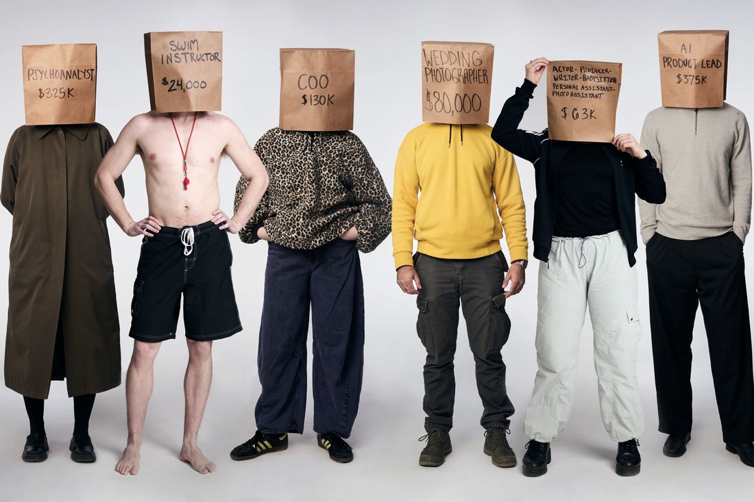 Psychoanalyst: $325,000. Swim instructor: $24,000. COO: $130,000. Wedding photographer: $80,000. Actor-producer-writer-babysitter-personal assitant-photo assistant: $63,000. AI product lead: $375,000.