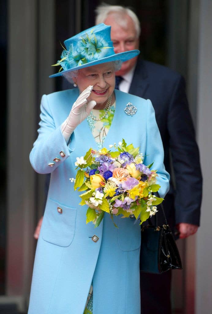 Queen Elizabeth II departs after opening the new BBC Broadcasting House 